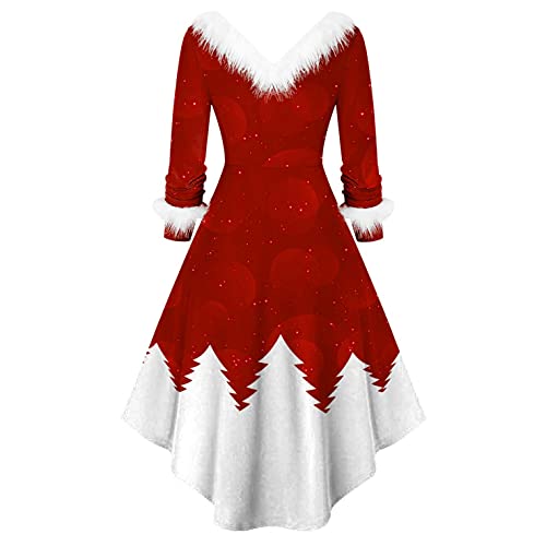 Longra Weihnachtskleid Damen Weihnachtenkostüm Weihnachten Party Kleider Damen Weihnachtsmann Kostüm Samt Kleid Miss Santa Claus Kostüm Langarm Weihnachtskleider Weihnachtsfrau Midi Kleid Tunika von Longra