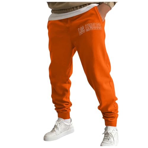 Sporthose Herren Lang Regular Casual Stretch Taschen Pants Elastische Fitness Jogger Sweatpants Trainingshose Herren Jogginghose Einfarbige Hose Männer Causal Sporthose Freizeithose (Orange, XXL) von Longra