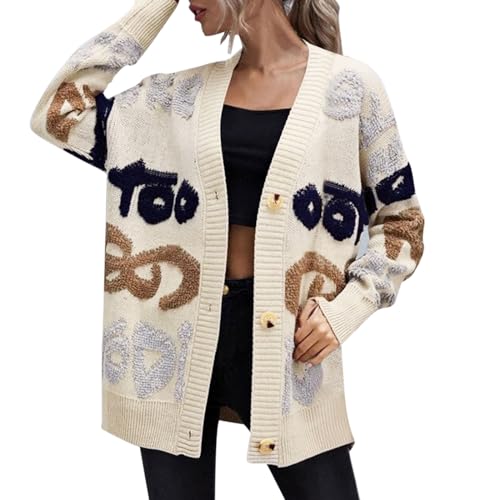 Strickjacke Damen Lang Cardigan Grobstrick Strickmantel Warm Open Front Sweater Winter Strickcardigan Offener Strickjacken ÜBergangsjacke Wintermäntel Sweater Outerwear Cardigan (Khaki, One Size) von Longra