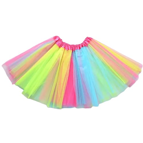 Tüllrock Damen Regenbogen Kostüm Karneval Kostüm Damen Teenager Mädchen Faschingskostüme Kostüm 50er 80er Jahre Damen Tüllrock Bunt Tutu Rock Unterrock Tüll Tanzrock für Cosplay (Yellow #5, One Size) von Longra