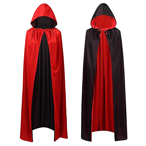 Longsing Halloween Umhang Vampir Umhang Damen Herren Kinder Halloween Umhang Karneval Fasching Kostüm Cosplay Cape mit Kapuze Schwarz(L) von Longsing