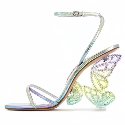 Longwenxuan Glitzernde Strass-Sandalen mit pelzigen Schnürung, Schmetterlings-Stilletos, Absatz, Sandalen, für Damen, offene Spitzen, High Heels, Riemchensandalen, verstellbare Knöchelriemen, Longwenxuan Glitzernde Strass-Sandalen mit pelzigen Schnürung, Schmetterlings-Stilletos, Absatz, Sandalen, für Damen, offene Spitzen, High Heels, Riemchensandalen, verstellbare Knöchelriemen, von Longwenxuan