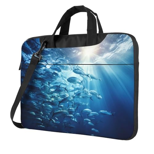 Blue Ocean Laptoptasche, Unterwasser-Motiv Fish3, tragbar, mit einer Schultertasche, kompatibel mit 13-15,6 Zoll (33 - 39,6 cm), Schwarz, 15.6 inch von Longzehao