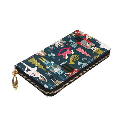 Damen-Geldbörse mit Nussknacker-Ballett-Weihnachtsmotiv, Premium-Leder, mit Reißverschluss, für Damen und Herren, Scheckbuchhülle, RFID-Blockierung von Longzehao