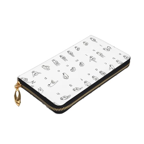 Gebärdensprache Alphabet Print Premium Leder Reißverschluss Around Wallet für Damen und Herren Scheckbuchhülle RFID Blocking von Longzehao