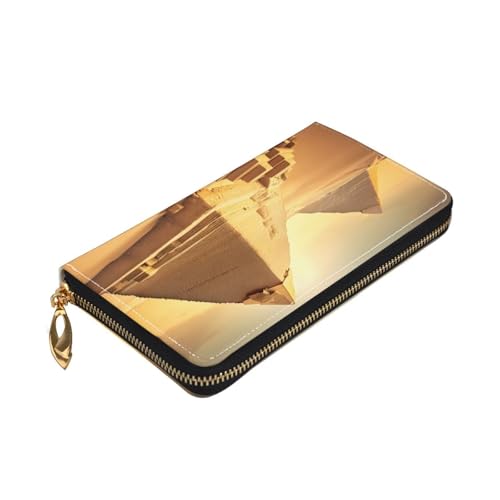 Geldbörse mit ägyptischer Pyramide im Wüstendruck, Premium-Leder, mit umlaufendem Reißverschluss, für Damen und Herren, Scheckbuchhülle, RFID-Blockierung von Longzehao