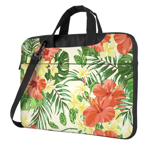 Hojas Tropicales y Flores Laptoptasche, tragbar, mit einer Schultertasche, kompatibel mit 13-15,6 Zoll (33 - 39,6 cm), Schwarz, 15.6 inch von Longzehao