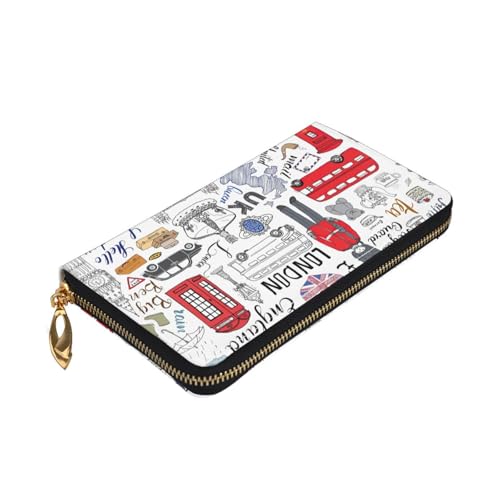 I Love London Print Premium Leder Geldbörse mit Reißverschluss für Damen und Herren Scheckbuchhülle RFID-Blockierung von Longzehao