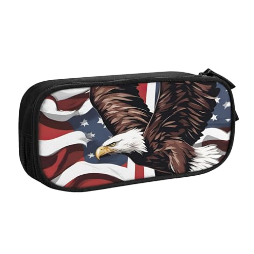 LONGZEHAO Federmäppchen mit großem Fassungsvermögen, Adler mit USA-Flagge, doppellagiger Reißverschluss, Federmäppchen, Make-up-Tasche LONGZEHAO Federmäppchen mit großem Fassungsvermögen, Adler mit USA-Flagge, doppellagiger Reißverschluss, Federmäppchen, Make-up-Tasche von Longzehao