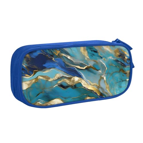 LONGZEHAO Federmäppchen mit großem Fassungsvermögen, Azurit, Blaugrün und Folie, Gold, Öl-Marmor-Muster, doppellagiger Reißverschluss, Federmäppchen, Make-up-Tasche LONGZEHAO Federmäppchen mit großem Fassungsvermögen, Azurit, Blaugrün und Folie, Gold, Öl-Marmor-Muster, doppellagiger Reißverschluss, Federmäppchen, Make-up-Tasche von Longzehao