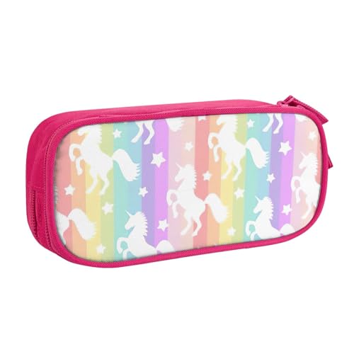 LONGZEHAO Federmäppchen mit großem Fassungsvermögen, Einhörner auf bunten Streifen, doppellagiger Reißverschluss, Federmäppchen, Make-up-Tasche von Longzehao
