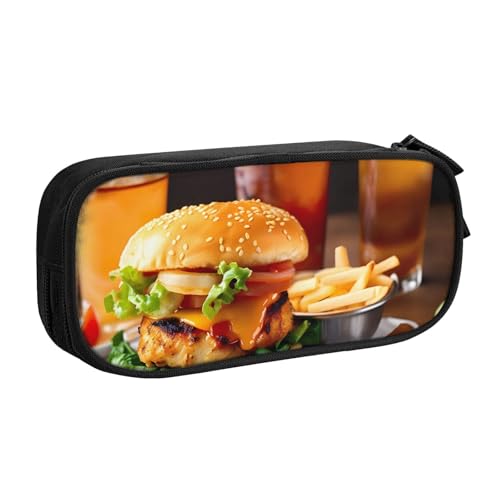 LONGZEHAO Federmäppchen mit großem Fassungsvermögen, Hühnerbein-Burger-Design, doppellagiger Reißverschluss, Make-up-Tasche, Organizer von Longzehao