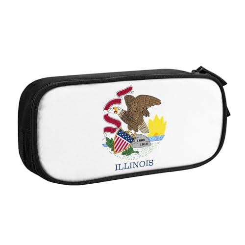 LONGZEHAO Federmäppchen mit großem Fassungsvermögen, Illinois-Staatsflagge, doppellagiger Reißverschluss, Federmäppchen, Make-up-Tasche von Longzehao