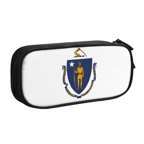 LONGZEHAO Federmäppchen mit großem Fassungsvermögen, Massachusetts Staatsflagge, doppellagiger Reißverschluss, Federmäppchen, Make-up-Tasche von Longzehao