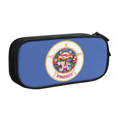 LONGZEHAO Federmäppchen mit großem Fassungsvermögen, Minnesota-Flaggen-Druck, doppellagiger Reißverschluss, Federmäppchen, Make-up-Tasche von Longzehao