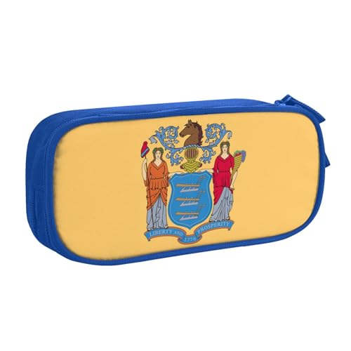 LONGZEHAO Federmäppchen mit großem Fassungsvermögen, Motiv: Flagge von New Jersey, doppellagiger Reißverschluss, Make-up-Tasche LONGZEHAO Federmäppchen mit großem Fassungsvermögen, Motiv: Flagge von New Jersey, doppellagiger Reißverschluss, Make-up-Tasche von Longzehao