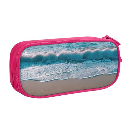 LONGZEHAO Federmäppchen mit großem Fassungsvermögen, Strandmotiv, doppellagiger Reißverschluss, Make-up-Tasche, Organizer von Longzehao