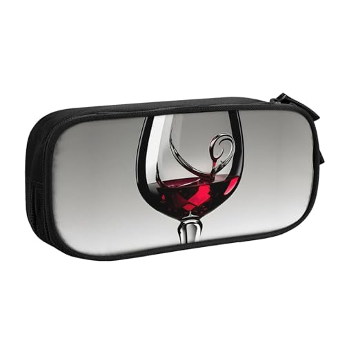 LONGZEHAO Federmäppchen mit großem Fassungsvermögen, Weinglas-Druck, doppellagiger Reißverschluss, Stiftebox, Make-up-Tasche von Longzehao