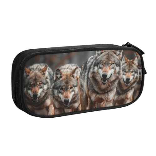 LONGZEHAO Federmäppchen mit großem Fassungsvermögen, Wolfs-Aufdruck, doppellagiger Reißverschluss, Federmäppchen, Make-up-Tasche von Longzehao