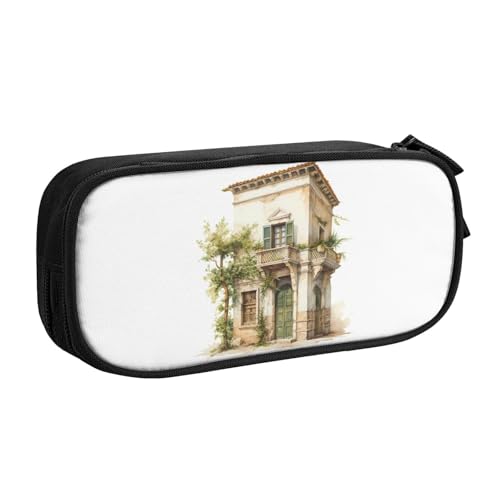 LONGZEHAO Federmäppchen mit großem Fassungsvermögen, antikes Gebäude mit römischem Olivenzweig und griechischem Druck, doppellagiger Reißverschluss, Federmäppchen, Make-up-Tasche von Longzehao