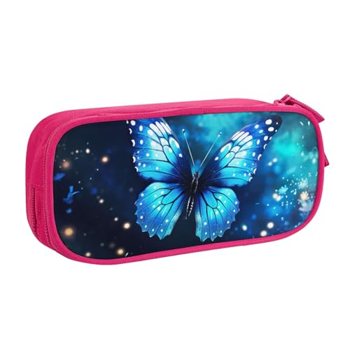 LONGZEHAO Federmäppchen mit großem Fassungsvermögen, blauer Sternenschmetterling, doppelschichtiger Reißverschluss, Make-up-Tasche von Longzehao