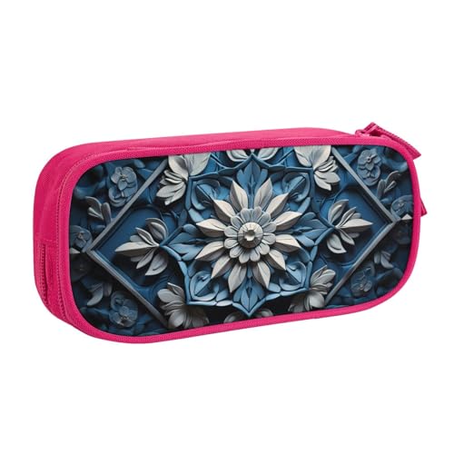 LONGZEHAO Federmäppchen mit großem Fassungsvermögen, blaues Folk-Kunst-Muster, 2-lagiger Reißverschluss, Federmäppchen, Make-up-Tasche von Longzehao