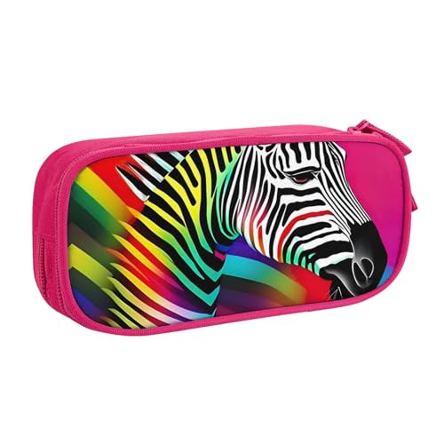 LONGZEHAO Federmäppchen mit großem Fassungsvermögen, buntes Regenbogen-Zebramuster, doppellagiger Reißverschluss, Federmäppchen, Make-up-Tasche von Longzehao