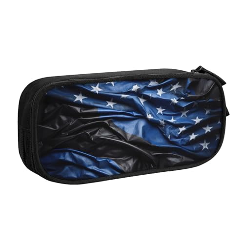 LONGZEHAO Federmäppchen mit großem Fassungsvermögen, dünne blaue Flagge, doppellagiger Reißverschluss, Make-up-Tasche von Longzehao