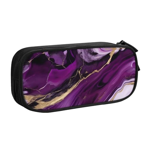 LONGZEHAO Federmäppchen mit großem Fassungsvermögen, dunkelviolette Textur, Marmor, 1 Druck, doppellagiger Reißverschluss, Federmäppchen, Make-up-Tasche von Longzehao