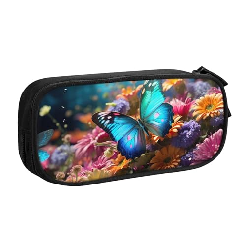 LONGZEHAO Federmäppchen mit großem Fassungsvermögen, farbenfroher Gartendruck, doppellagiger Reißverschluss, Federmäppchen, Make-up-Tasche von Longzehao