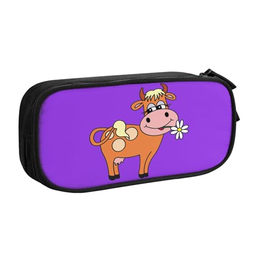 LONGZEHAO Federmäppchen mit großem Fassungsvermögen, niedliches Kuh-Design, doppellagiger Reißverschluss, Make-up-Tasche, Organizer von Longzehao