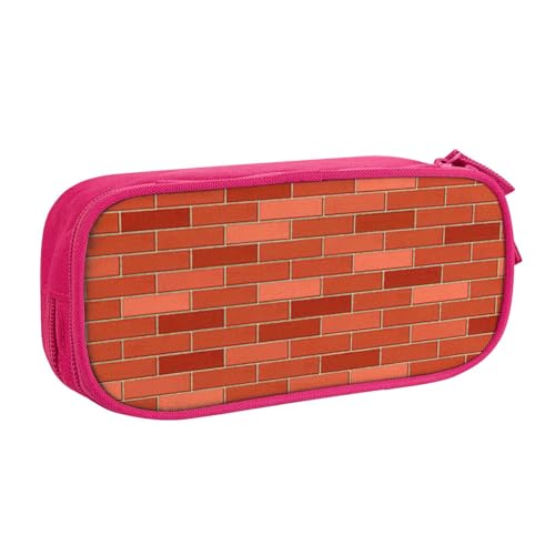 LONGZEHAO Federmäppchen mit großem Fassungsvermögen, rote Ziegelmauer-Textur, doppellagiger Reißverschluss, Federmäppchen, Make-up-Tasche von Longzehao