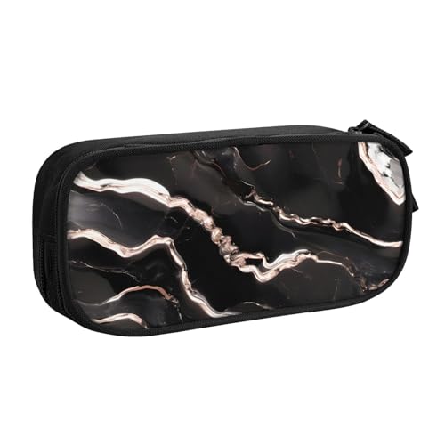 LONGZEHAO Federmäppchen mit großem Fassungsvermögen, schwarz-rotgoldener Marmor-Druck, doppellagiger Reißverschluss, Federmäppchen, Make-up-Tasche von Longzehao