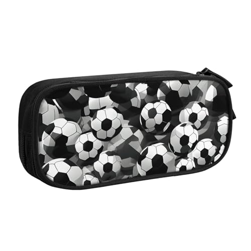LONGZEHAO Federmäppchen mit großem Fassungsvermögen, schwarz-weißes Fußball-Muster, doppellagiger Reißverschluss, Federmäppchen, Make-up-Tasche, Organizer von Longzehao