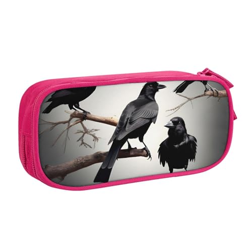 LONGZEHAO Federmäppchen mit großem Fassungsvermögen, schwarze Krähenvögel auf einem Ast, doppellagiger Reißverschluss, Make-up-Tasche, Organizer von Longzehao