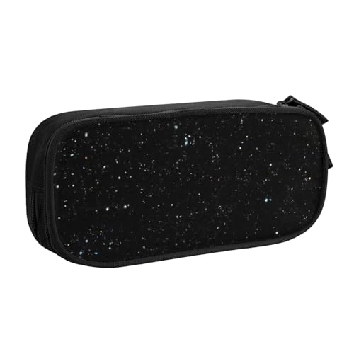 LONGZEHAO Federmäppchen mit großem Fassungsvermögen, schwarzer Glitzer-Druck, doppellagiger Reißverschluss, Federmäppchen, Make-up-Tasche von Longzehao