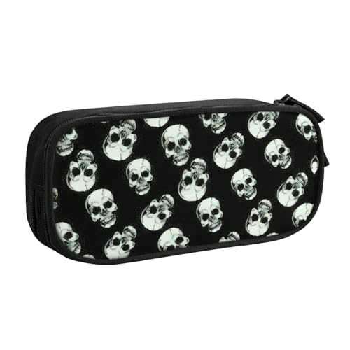 LONGZEHAO Federmäppchen mit großem Fassungsvermögen, schwarzer Totenkopf-Druck, doppellagiger Reißverschluss, Federmäppchen, Make-up-Tasche von Longzehao