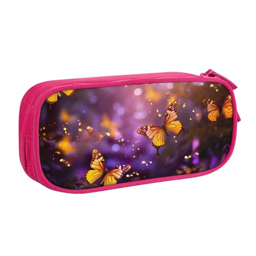 LONGZEHAO Federmäppchen mit großem Fassungsvermögen, violett-goldfarbene Schmetterlinge, 3 Drucke, doppellagiger Reißverschluss, Federmäppchen, Make-up-Tasche von Longzehao