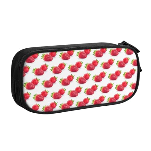 LONGZEHAO Federmäppchen mit großem Fassungsvermögen und Erdbeerdruck, doppellagiger Reißverschluss, Federmäppchen, Make-up-Tasche von Longzehao