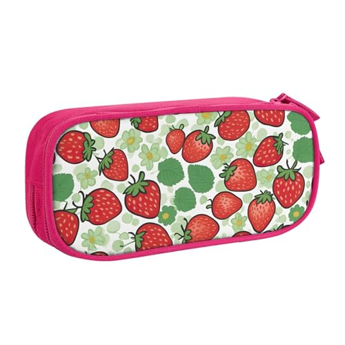 LONGZEHAO Federmäppchen mit großem Fassungsvermögen und Erdbeermuster, doppellagiger Reißverschluss, Federmäppchen, Make-up-Tasche von Longzehao