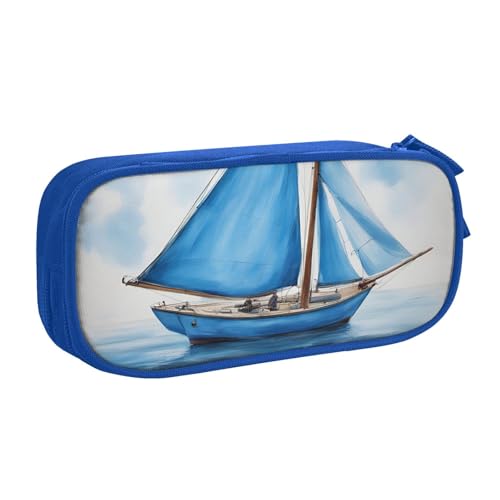 LONGZEHAO Federmäppchen mit großem Fassungsvermögen und Segelboot-Druck, doppellagiger Reißverschluss, Make-up-Tasche, Organizer von Longzehao