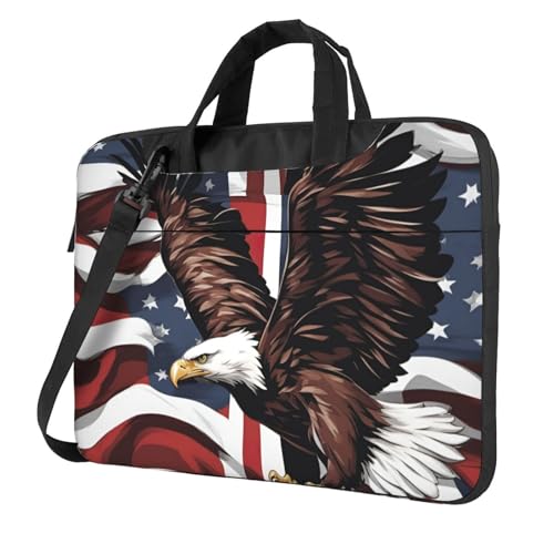 Laptoptasche, Motiv: Adler mit USA-Flagge, tragbar, mit einer Schultertasche, kompatibel mit 13-15,6 Zoll (33 - 39,6 cm), Schwarz, 13 inch von Longzehao