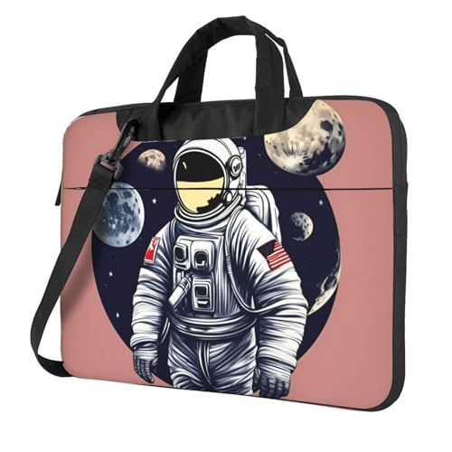 Laptoptasche mit Astronautenmotiv auf dem Mond, tragbar, mit einer Schultertasche, kompatibel mit 13-15,6 Zoll (33 - 39,6 cm), Schwarz, 15.6 inch von Longzehao