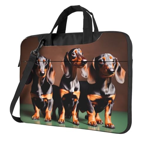 Laptoptasche mit Dackel-Motiv, tragbar, mit einer Schultertasche, kompatibel mit 13-15,6 Zoll (33 - 39,6 cm), Schwarz, 14 inch von Longzehao