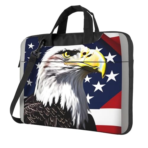 Laptoptasche mit Glatzenadler-Flagge, tragbar, mit einer Schultertasche, kompatibel mit 13-15,6 Zoll (33 - 39,6 cm), Schwarz, 15.6 inch von Longzehao