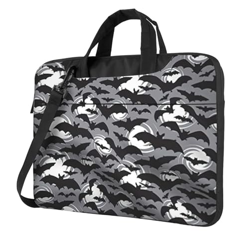 Laptoptasche mit Halloween-Fledermaus-Motiv, tragbar, mit einer Schultertasche, kompatibel mit 13-15,6 Zoll (33 - 39,6 cm), Schwarz, 15.6 inch von Longzehao