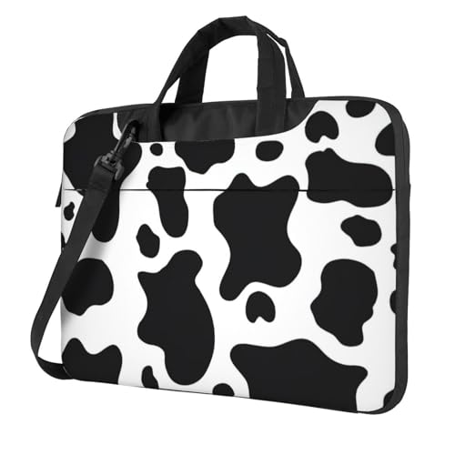 Laptoptasche mit Kuh-Aufdruck, tragbar, mit einer Schultertasche, kompatibel mit 13-15,6 Zoll (33 - 39,6 cm), Schwarz / Weiß, Schwarz, 15.6 inch von Longzehao