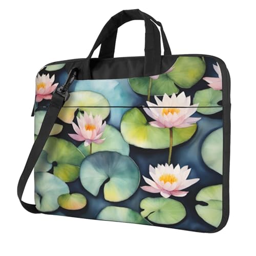 Laptoptasche mit Lilien-Motiv, tragbar, mit einer Schultertasche, kompatibel mit 13-15,6 Zoll (33 - 39,6 cm), Schwarz, 14 inch von Longzehao