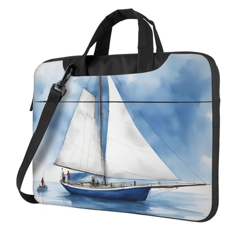 Laptoptasche mit Segelboot-Motiv, tragbar, mit einer Schultertasche, kompatibel mit 13-15,6 Zoll (33 - 39,6 cm), Schwarz, 15.6 inch von Longzehao