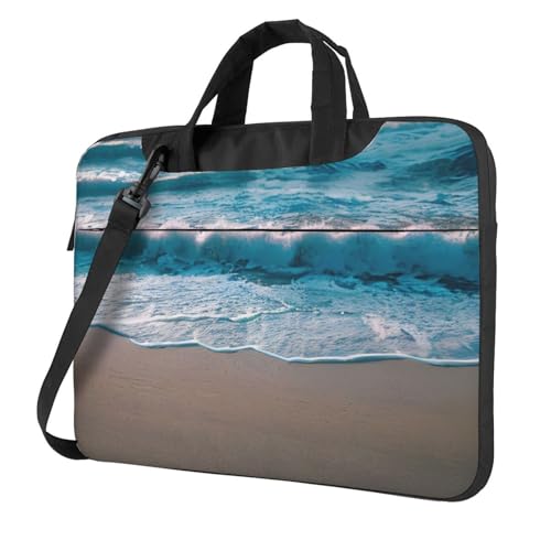 Laptoptasche mit Strandmotiv, tragbar, mit einer Schultertasche, kompatibel mit 13-15,6 Zoll (33 - 39,6 cm), Schwarz, 14 inch von Longzehao